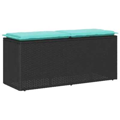 vidaXL Vrtna klop z blazino Črna 110x40x44 cm Poliedrični ratan
