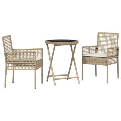vidaXL 3-delni vrtni bistro set z blazinami bež poliratana