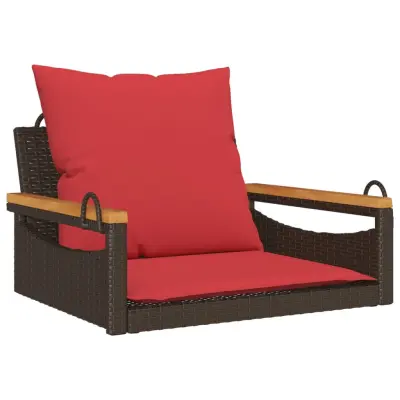 vidaXL Gugalna klop z blazinami rjava 63x62x40 cm poli ratan