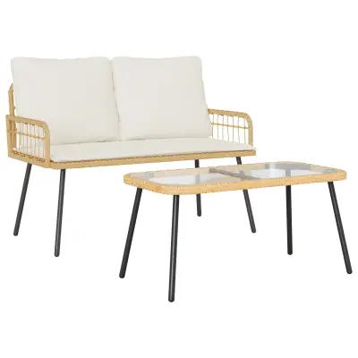 vidaXL 2-delni vrtni jedilni set s blazinami naravni poli ratan