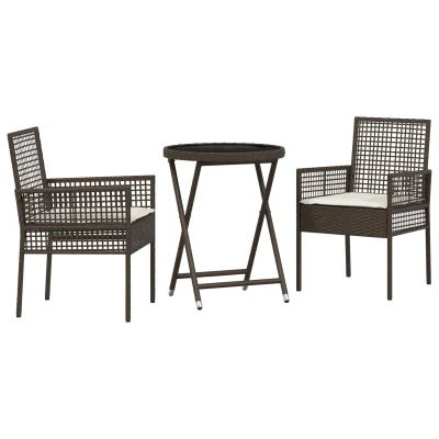 vidaXL 3-delni vrtni bistro set s blazinicami rjava poliratan