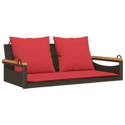 vidaXL Gugalna klop z blazinami rjava 109x62x40 cm poli ratan