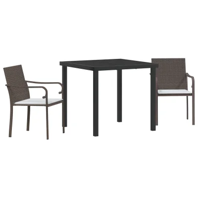 vidaXL 3-delni zunanji jedilni set z blazinami - Rjava rattan