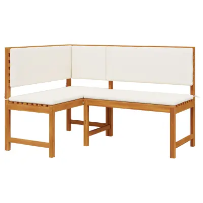 vidaXL Vrtna kotna klop s blazinami 140x100x91 cm iz trdnega lesa akacije