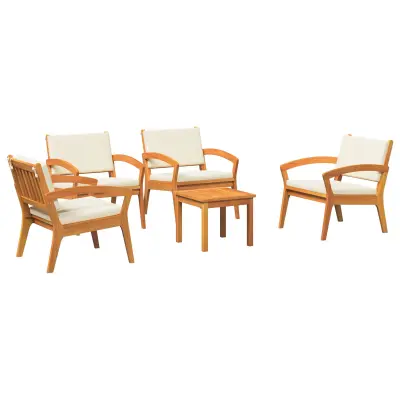vidaXL 5-delni bistro set s blazinami iz trdnega akacijevega lesa