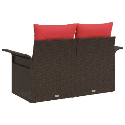 vidaXL dvosedna vrtna sofa s shrambo in blazinami rjava poliratana
