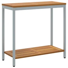 vidaXL zunanja miza Naravna in siva 35x80x75 cm Masiven les in jeklo