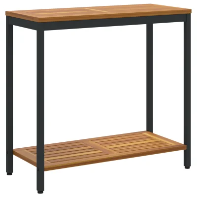 vidaXL zunanja miza Naravna & Črna 35x80x75 cm trdni les in jeklo
