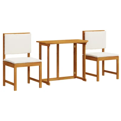 vidaXL 3-delni vrtnarski bistro set z blazinami iz trdnega akacijevega lesa