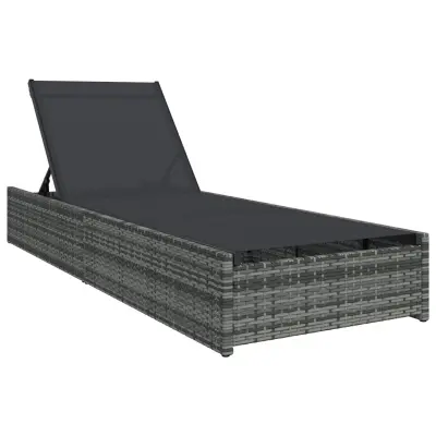 vidaXL Sončna ležalnika Siva 60x200x27 cm Poli ratan