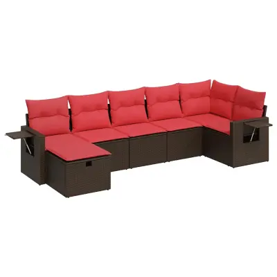 vidaXL Vrtna sedežna garnitura 7-delna z blazinami rjav poli ratan