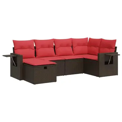 vidaXL Vrtna sedežna garnitura 6-delna z blazinami rjav poli ratan