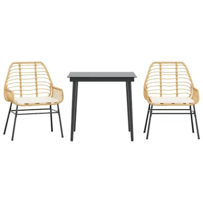 vidaXL Vrtna jedilna garnitura 3-delna z blazinami rjav poli ratan