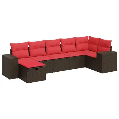 vidaXL Vrtna sedežna garnitura 7-delna z blazinami rjav poli ratan