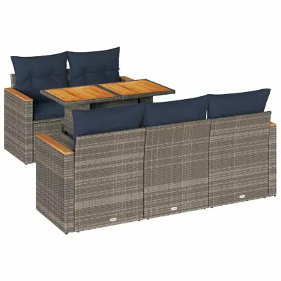 vidaXL Vrtna sedežna garnitura 6-delna z blazinami siv poli ratan