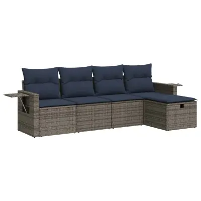 vidaXL Vrtna sedežna garnitura 5-delna z blazinami siv poli ratan