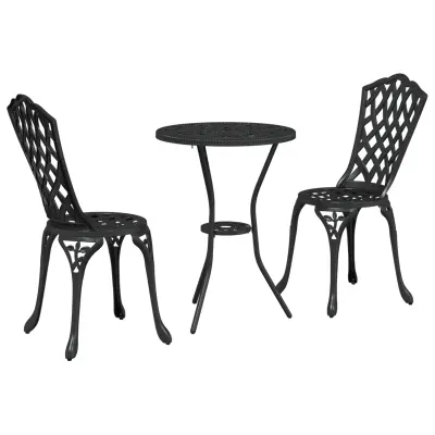 vidaXL 3-delni vrtnarski bistro set črno lito aluminij