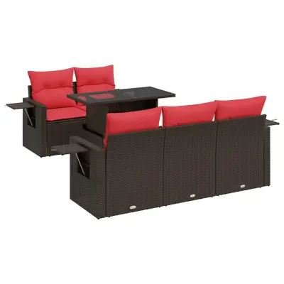 vidaXL Vrtna sedežna garnitura z blazinami 6-delna siv ratan/akacija