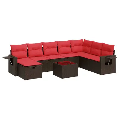 vidaXL Vrtna sedežna garnitura 9-delna z blazinami rjava poli ratan