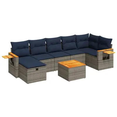 vidaXL Vrtna sedežna garnitura 8-delna z blazinami siv poli ratan