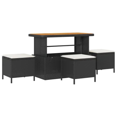 vidaXL 4-delni vrtni jedilni set z blazinami črn poli ratan akacija