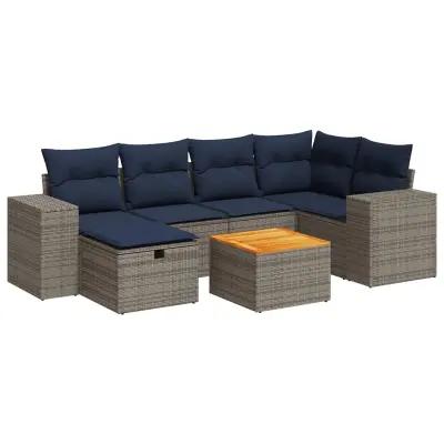 vidaXL Vrtna sedežna garnitura 7-delna z blazinami siv poli ratan