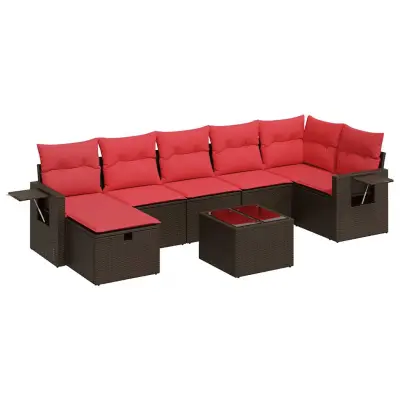 vidaXL Vrtna sedežna garnitura 8-delna z blazinami rjav poli ratan