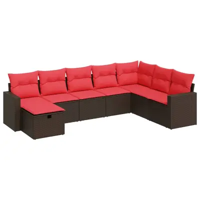 vidaXL Vrtna sedežna garnitura 8-delna z blazinami rjav poli ratan