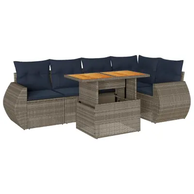 vidaXL Vrtna sedežna garnitura 6-delna z blazinami siv poli ratan