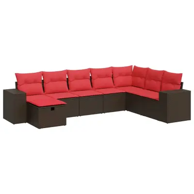 vidaXL Vrtna sedežna garnitura 8-delna z blazinami rjav poli ratan