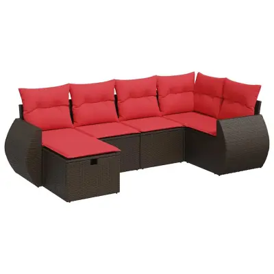 vidaXL Vrtna sedežna garnitura 6-delna z blazinami rjav poli ratan