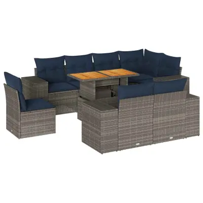 vidaXL Vrtna sedežna garnitura 9-delna z blazinami siv poli ratan