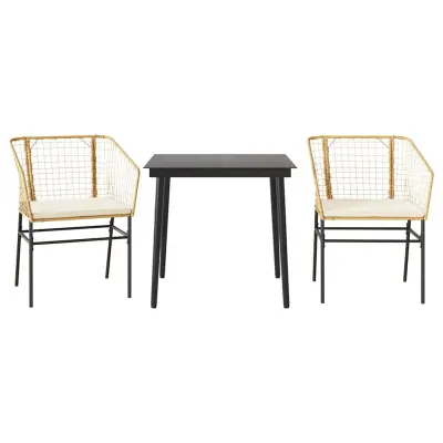 vidaXL Vrtna jedilna garnitura 3-delna z blazinami rjav poli ratan