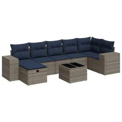 vidaXL Vrtna sedežna garnitura 8-delna z blazinami siv poli ratan