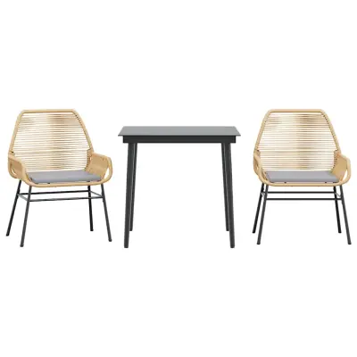 vidaXL Vrtna jedilna garnitura 3-delna z blazinami rjav poli ratan