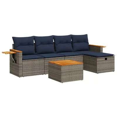 vidaXL Vrtna sedežna garnitura 6-delna z blazinami siv poli ratan