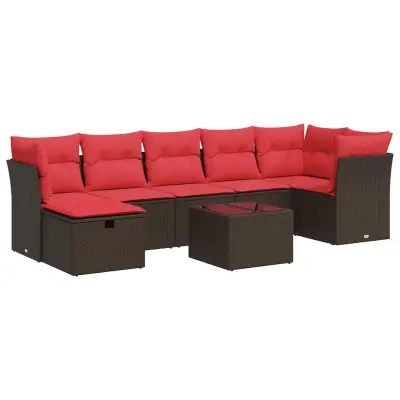 vidaXL Vrtna sedežna garnitura 8-delna z blazinami rjav poli ratan