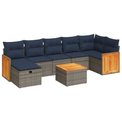 vidaXL Vrtna sedežna garnitura 8-delna z blazinami siv poli ratan