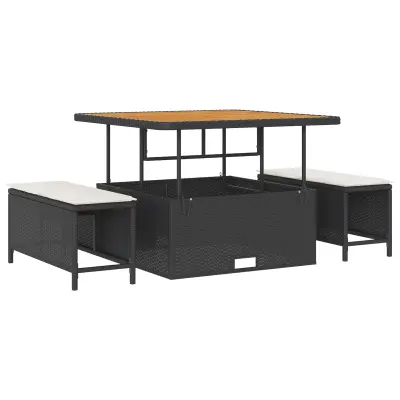 vidaXL 3-delni vrtni jedilni set z blazinami črn poli ratan akacija