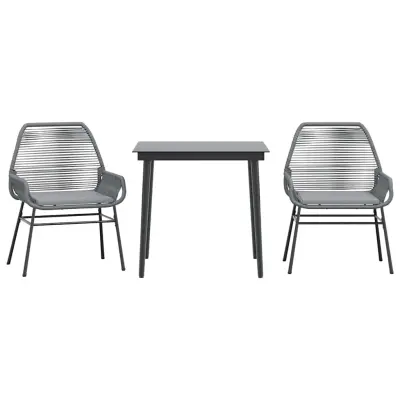 vidaXL Vrtna jedilna garnitura 3-delna z blazinami siv poli ratan