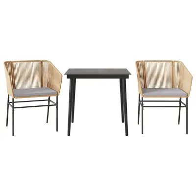 vidaXL Vrtna jedilna garnitura 3-delna z blazinami rjav poli ratan