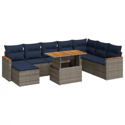 vidaXL Vrtna sedežna garnitura 9-delna z blazinami siv poli ratan