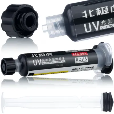 Rosfix Črna UV Soldermaska – Zaščita PCB, Neprevodna, Hitro Strjevanje | 10 ml, 95 mm Brizga