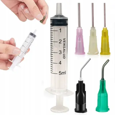 DOZIRNA BRIZGA 5ML LUER-LOCK + KOMPLET 5 IGEL; ZA TEKOČE LEPILO LUBRIKANTNI GEL