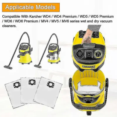 12 paketov filtrirnih vrečk Vrečke za sesalnike, združljive s kompletom dodatkov Karcher Wd4 Wd5 Wd6 Mv4 Mv5 Mv6