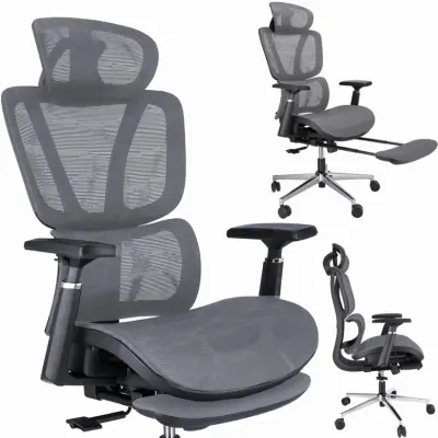Ergonomski fotelj NEOVA z oporo za noge - siv