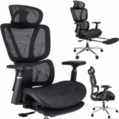 Ergonomski fotelj NEOVA z oporo za noge - črn