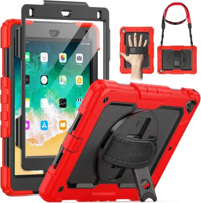 Ohišje za iPad 6/5/Air 2/Pro 9,7" Stojalo in naramnica Rdeča