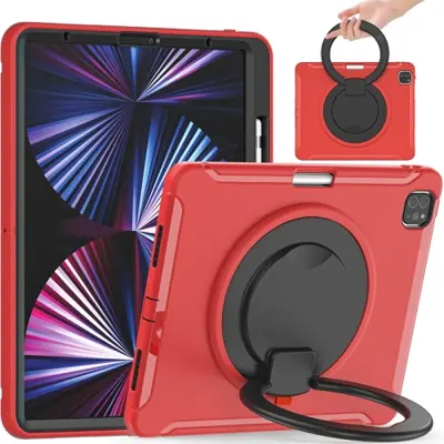 Ohišje za iPad Pro 12,9" Vrtljivo stojalo in držalo za pisalo Rdeča