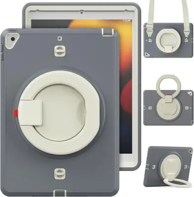 Ohišje za iPad 9,7" 2017/2018 z držalom in naramnico v sivi barvi
